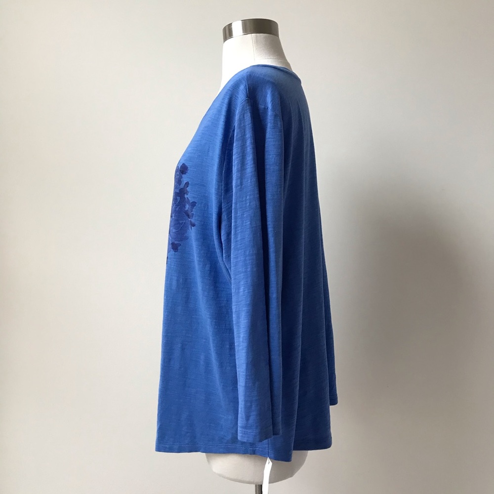 Talbots Cotton 3/4 Sleeve Blue Floral Heart Top - Picture 2 of 6